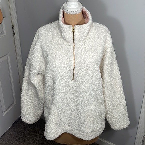 EUC Old Navy Cozy Sherpa Quarter-Zip Pullover in Cream and Pink XXL - Picture 2 of 9